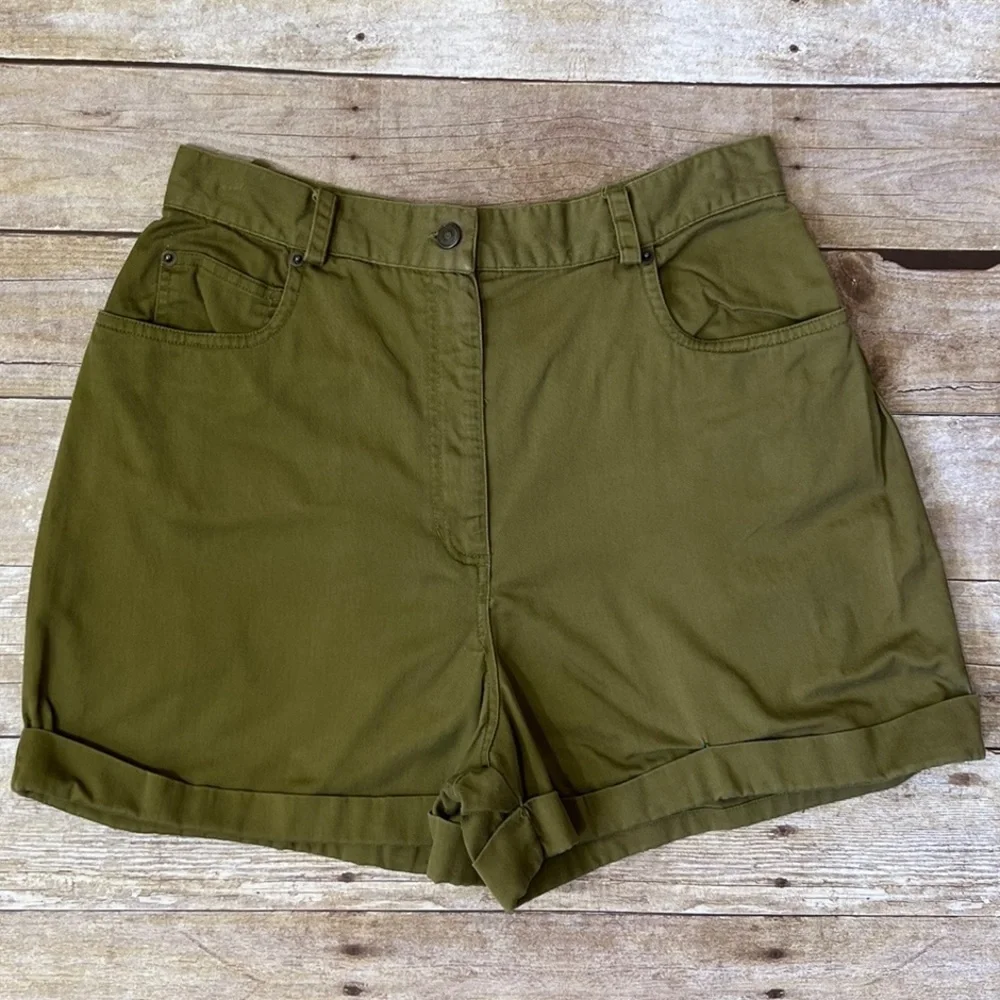 Milano Sport Vintage High Waisted Shorts‎ Olive Green Cuffed Cotton Womens 12